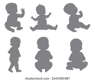 Crawling babies silhouettes vector illustration set