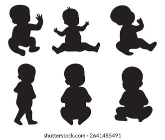 Crawling babies silhouettes vector illustration set