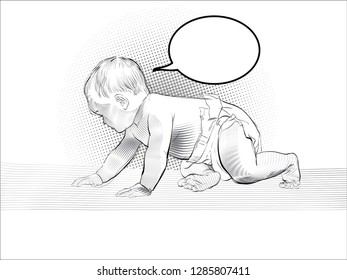 Crawling baby. Cartoon Baby learning to crawl