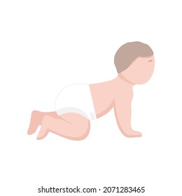 Crawling baby. Cute baby in diaper is exploring world. Cheerful kid in childish joy of new vector life