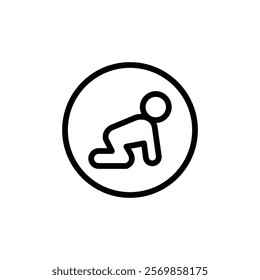 Crawling baby icon Black and white outline vector