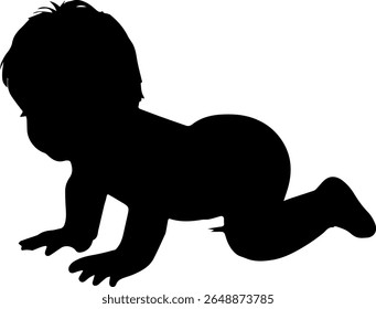 Crawling Baby Silhueta Vetor Preto Infant Clipart no Fundo Branco