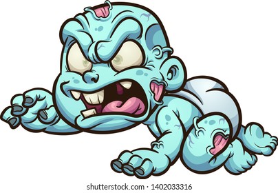 Crawling baby zombie with diaper clip art. Vector illustration with simple gradients. 