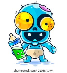 Crawling baby zombie with diaper clip art. Vector illustration