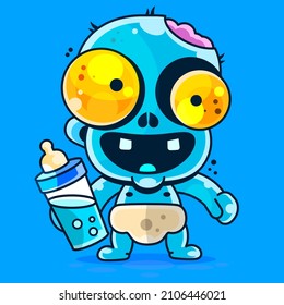 Crawling baby zombie with diaper clip art. Vector illustration