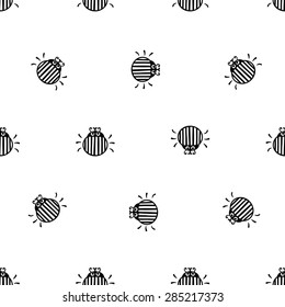 crawling bug black and white on a white  background seamless vector pattern