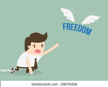 Crawling businessman reach out for freedom. Burden concept