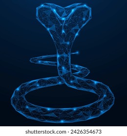 Crawling cobra. Polygonal design of interconnected lines and dots. Blue background.