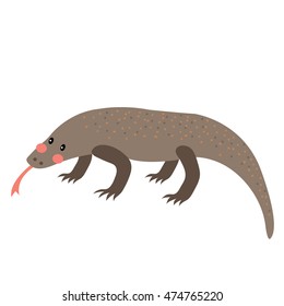 Crawling Komodo dragon animal cartoon character isolated on white background.