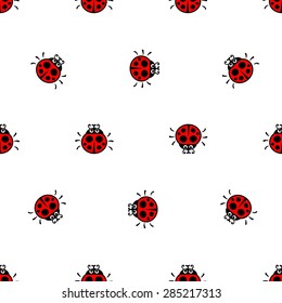 crawling ladybirds red on a white  background seamless vector pattern