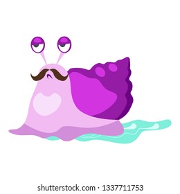 Crawling purple snail with moustache flat icon. Book character, underwater world, slug. Mollusk concept. Vector illustration can be used for topics like zoology, nature, sea life