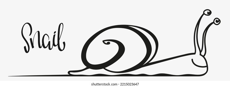 Crawling Snail Doodle Vector Illustration. Simple Cartoon Drawing Of A Snail