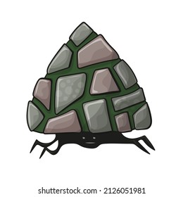 Crawling stone monster. Cute dark character in cartoon style isolated on white background.