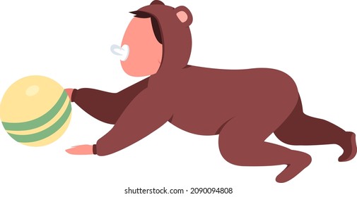 Crawling toddler semi flat color vector character. Dynamic figure. Full body person on white. Baby playing with toy isolated modern cartoon style illustration for graphic design and animation