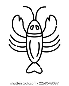 Crayfish black and white vector line illustration, lobster icon