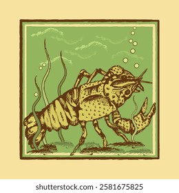 Crayfish, cancer. Sketch, icon, color picture. Vector illustration