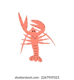 Crayfish Character sea animal on deep background. Wild life illustration. Underwear world. Vector illustration.