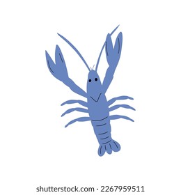 Crayfish Character sea animal on deep background. Wild life illustration. Underwear world. Vector illustration.
