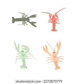 Crayfish Character sea animal on deep background. Wild life illustration. Underwear world. Vector illustration.