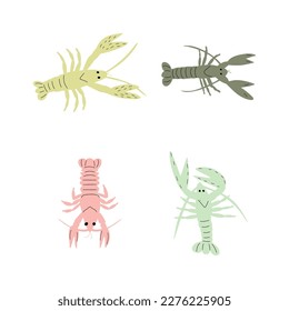 Crayfish Character sea animal on deep background. Wild life illustration. Underwear world. Vector illustration.