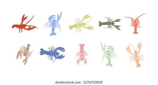 Crayfish Character sea animal on deep background. Wild life illustration. Underwear world. Vector illustration.