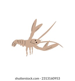 Crayfish Character sea animal on deep background. Wild life illustration. Underwear world. Vector illustration.