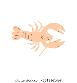 Crayfish Character sea animal on deep background. Wild life illustration. Underwear world. Vector illustration.