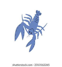 Crayfish Character sea animal on deep background. Wild life illustration. Underwear world. Vector illustration.