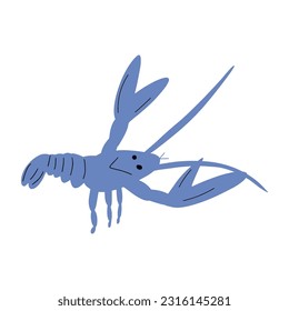 Crayfish Character sea animal on deep background. Wild life illustration. Underwear world. Vector illustration.