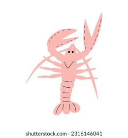Crayfish Character sea animal on deep background. Wild life illustration. Underwear world. Vector illustration.