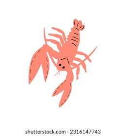 Crayfish Character sea animal on deep background. Wild life illustration. Underwear world. Vector illustration.