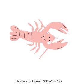 Crayfish Character sea animal on deep background. Wild life illustration. Underwear world. Vector illustration.