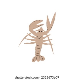 Crayfish Character sea animal on deep background. Wild life illustration. Underwear world. Vector illustration.