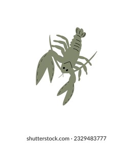 Crayfish Character sea animal on deep background. Wild life illustration. Underwear world. Vector illustration.