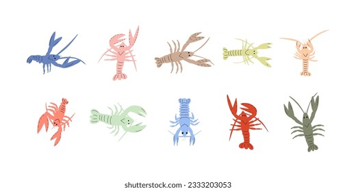 Crayfish Character sea animal on deep background. Wild life illustration. Underwear world. Vector illustration.