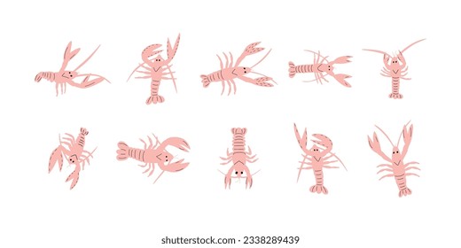 Crayfish Character sea animal on deep background. Wild life illustration. Underwear world. Vector illustration.