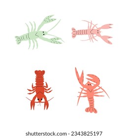 Crayfish Character sea animal on deep background. Wild life illustration. Underwear world. Vector illustration.