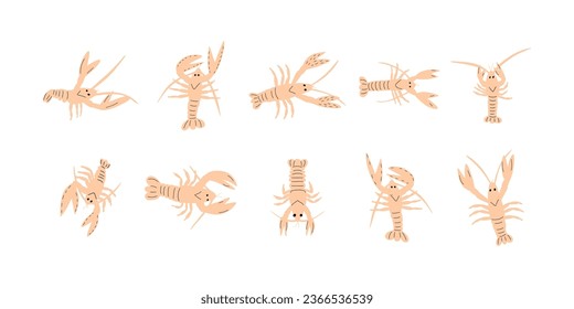 Crayfish Character sea animal on deep background. Wild life illustration. Underwear world. Vector illustration.