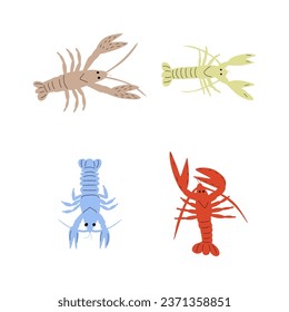 Crayfish Character sea animal on deep background. Wild life illustration. Underwear world. Vector illustration.