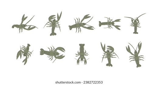 Crayfish Character sea animal on deep background. Wild life illustration. Underwear world. Vector illustration.