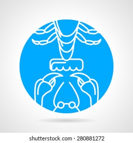Crayfish claws and tail elements. Abstract blue round vector icon on gray background.