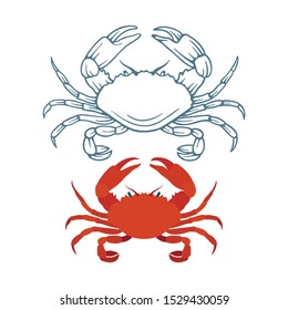 Crayfish. Crab sketch and realistic drawn vector illustrations set. Part of seafood set. 