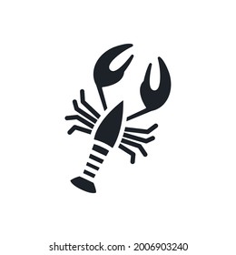 Crayfish crawfish lobster omar silhouette. Black isolated silhouettes. Fill solid icon. Modern glyph design. Vector illustration. Meat products fish and sea food. Marine life