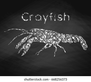 Crayfish drawn in chalk on a chalkboard. Vector illustration.
