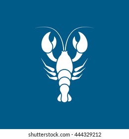 Crayfish Flat Icon On Blue Background