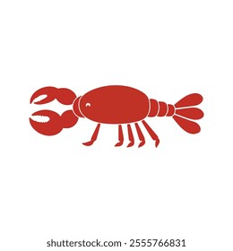 Crayfish Flat Vector Illustration, Simple Stylized Design, Reddish-Brown Body, Exaggerated Claws, Minimalist Look, Clean Lines, White Background