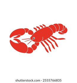 Crayfish Flat Vector Illustration, Simple Stylized Design, Reddish-Brown Body, Exaggerated Claws, Minimalist Look, Clean Lines, White Background