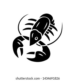 Crayfish glyph icon. Underwater sea animals, lobster. Healthy nutrition. Seafood restaurant. Nutritious dishes. Food delicacy. Silhouette symbol. Negative space. Vector isolated illustration