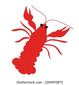Crayfish. Hand drawn flat vector illustration on white background.