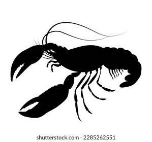 crayfish horizontal vector silhouette black one